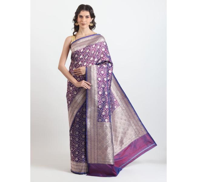 The Weavers Shop By Raavi Brocade Pure Katan Silk Handloom Banarasi Saree With Unstitched Blouse
